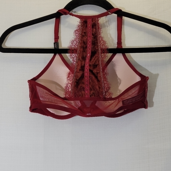 Victoria’s Secret Very Sexy High Neck Lace Plunge Bra‎ 32C Burgundy Red - Picture 3 of 9